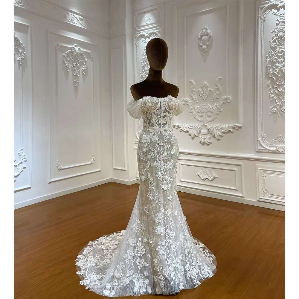 Customized M028 Off The Shoulder Applique Lace Beach Mermaid Wedding Dress