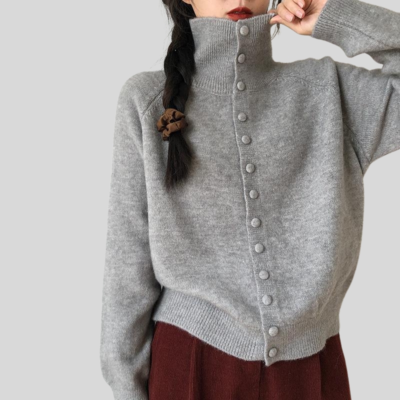 New turtleneck knitted cardigan women's autumn and winter new retro Korean lazy style high-end loose sweater jacket