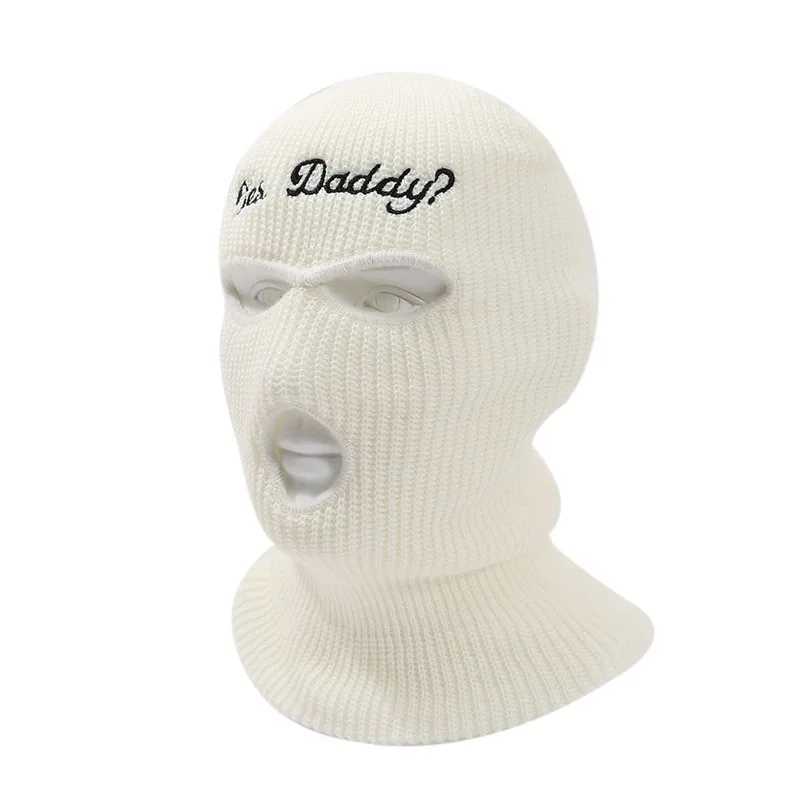 Balaclava Fl Face Mask Embroidery Winter Hat for Wan Ski Mask Daddy Warm Knit Fl Caps Outdoor Sports Beanies X250212