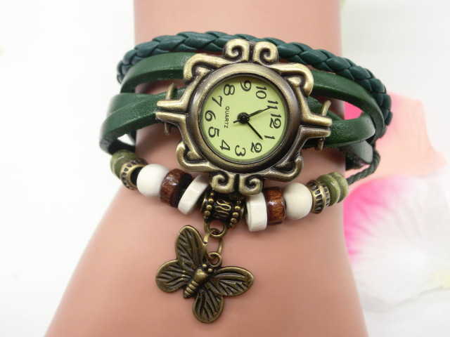 Watch fashion leather winding bracelet watch belt watch womens childrens watch Butterfly Pendant W250212