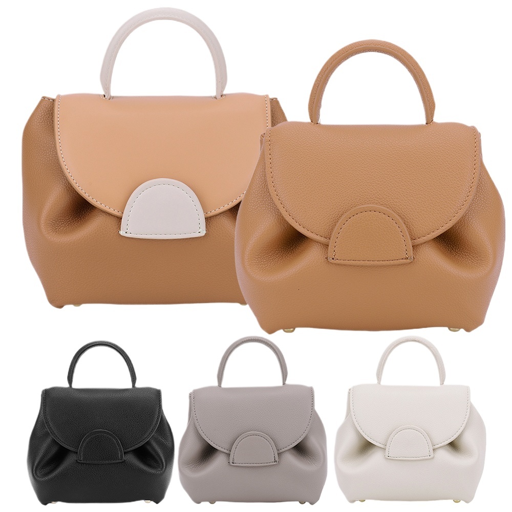 Women Fashion Shoulder PU Leather Elegant Handbags Small Tote Simple Satchel Bag Contrast Litchi Pattern Handbag