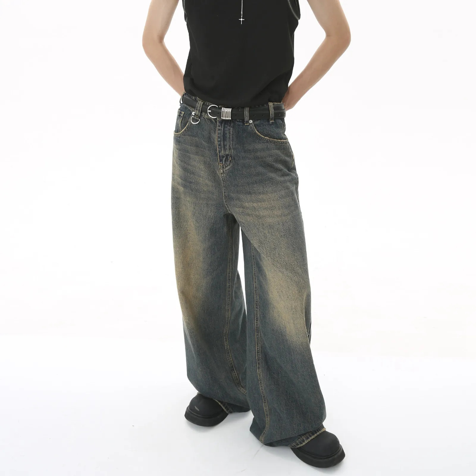 Vintage Jeans For Men Wide Leg Sweatpants Mens Baggy Retro Trousers Korean Fashion Loose Fit Denim Pants Streetwear 250210