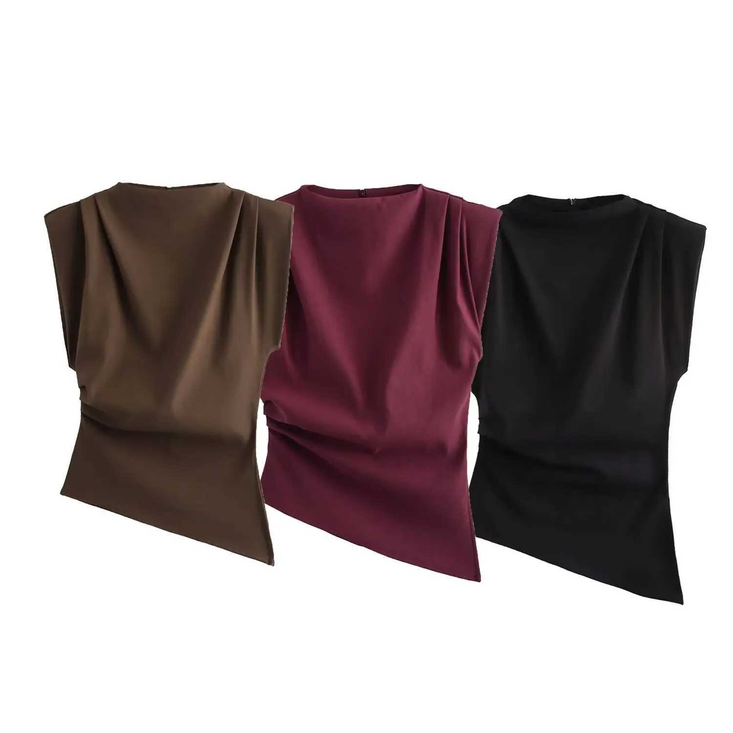 New European and American fashion simple pleated decorative shoulderless topXJ250212