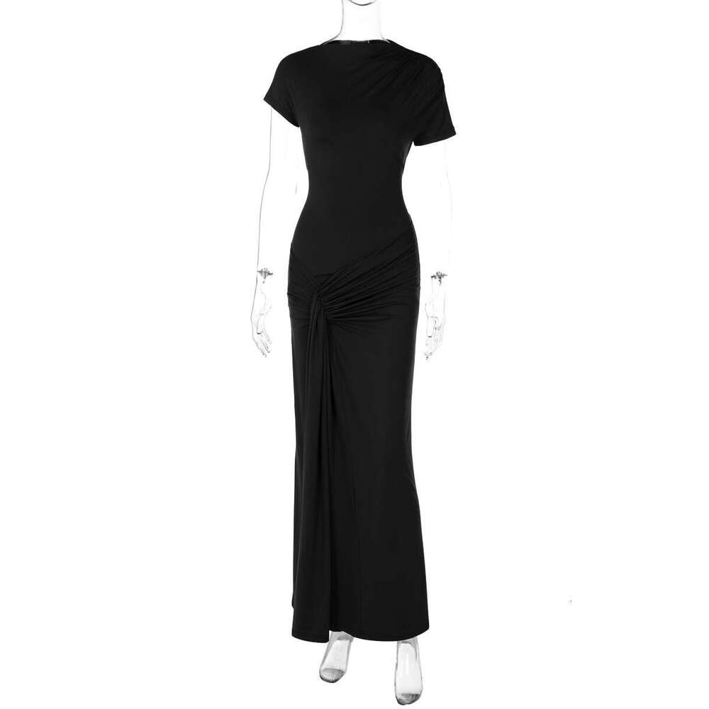 Hot selg in Europe and America, autumn products, fashionable temperament, slim fit, pleated lace up short sleeved dress, women's wholesale, 2025 