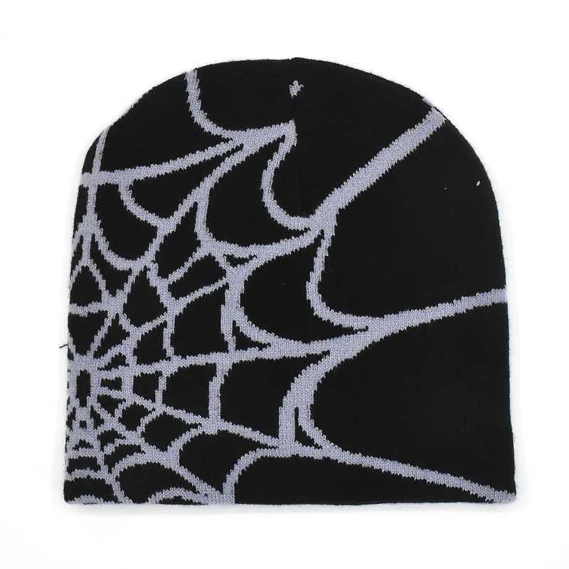 Y2K Gothic Spider Pattern Wool Acrylic Knitted Hat Wen Beanie Winter Warm Beanies Grunge Hip Hop Casual Sklies Outdoor Cap X2502121