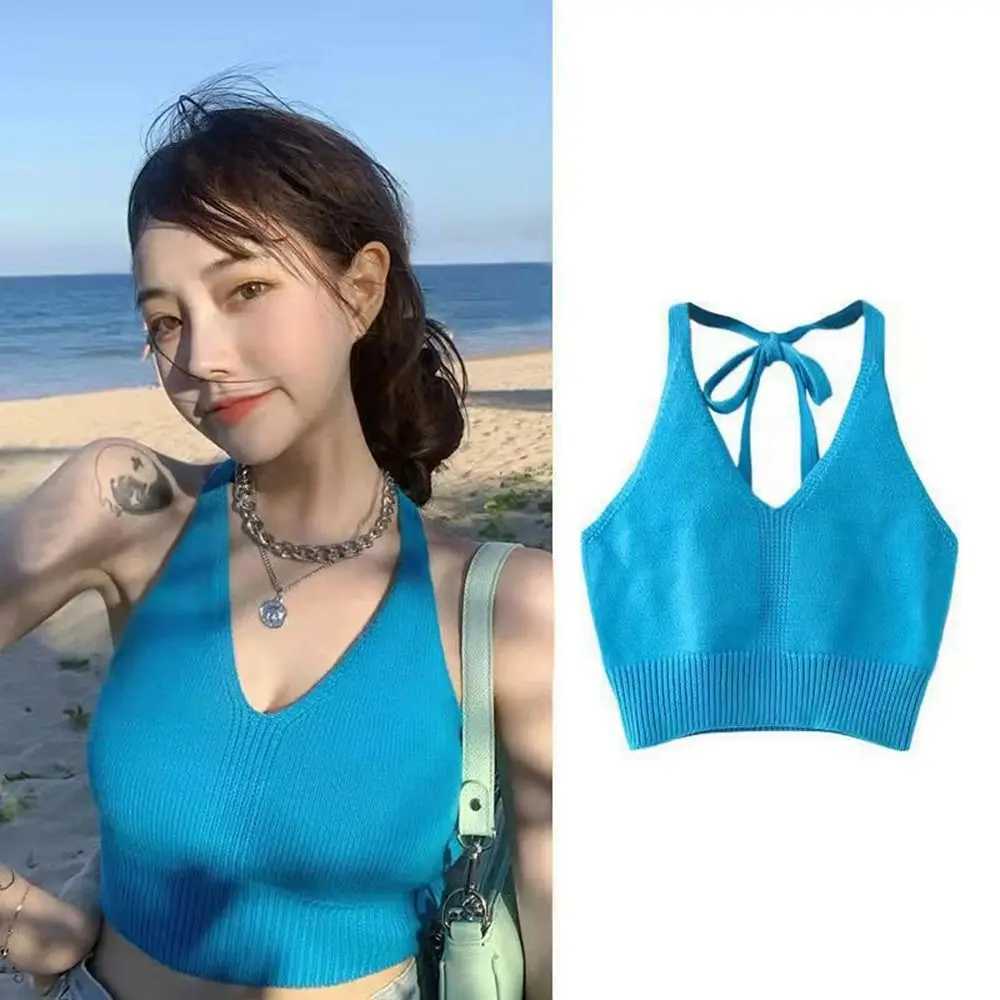 Short Knitted Crop Tops New Knitted High Stretch Sexy Tank Top Soft Sveless Strap Vest WomenXJ250212