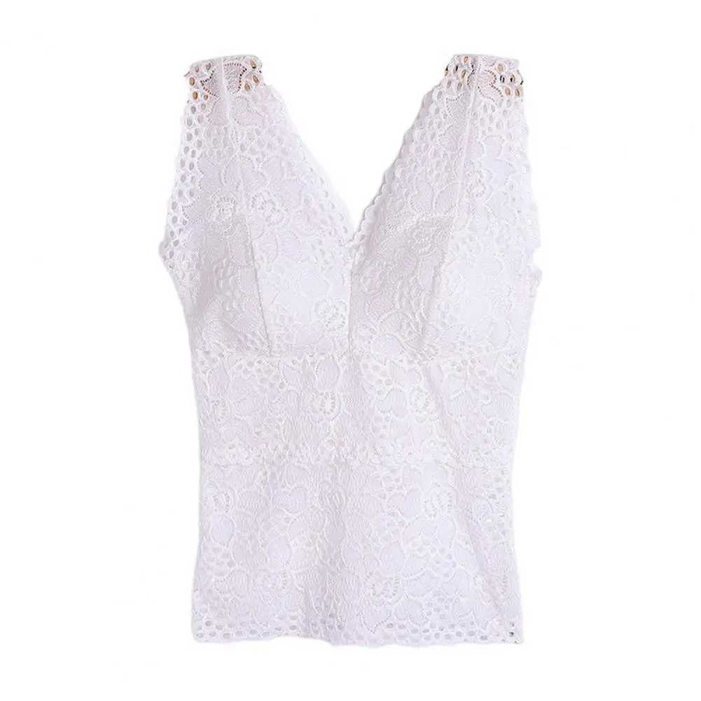 Tank Top V-neck Padded Vest Spaghetti Straps All-Match Sexy Lace Long Bra Crochet Vest Inside WearXJ250212