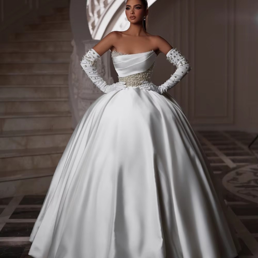 Exquisite Ball Gown Wedding Dress For Women Strapless Sleeveless Bridal Gowns Pearls Sequins Sweep Train Dresses Custom Made vestidos de novia