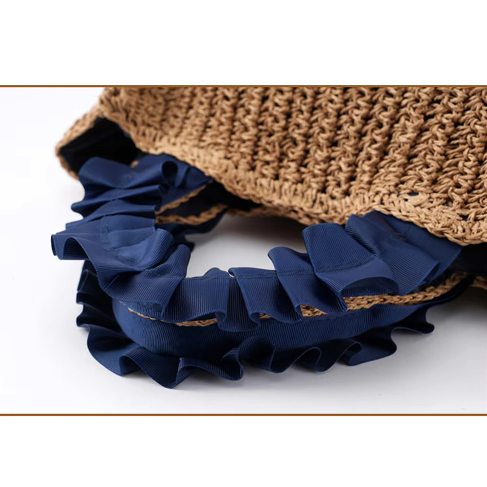 Pearls Straw Bags For Women Bohemian Ruched Handle Handbags Summer Woven Tote Handmade Travel Beach Bag Small Shopper new style