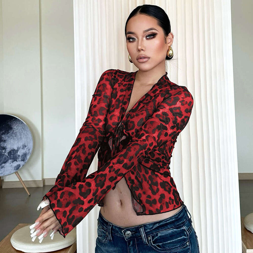 Hot selg women's in Europe America for summer 2025, fashionable sexy products, mesh transparent cardigan, lace up T-shirt wholesale, 2025 new sty