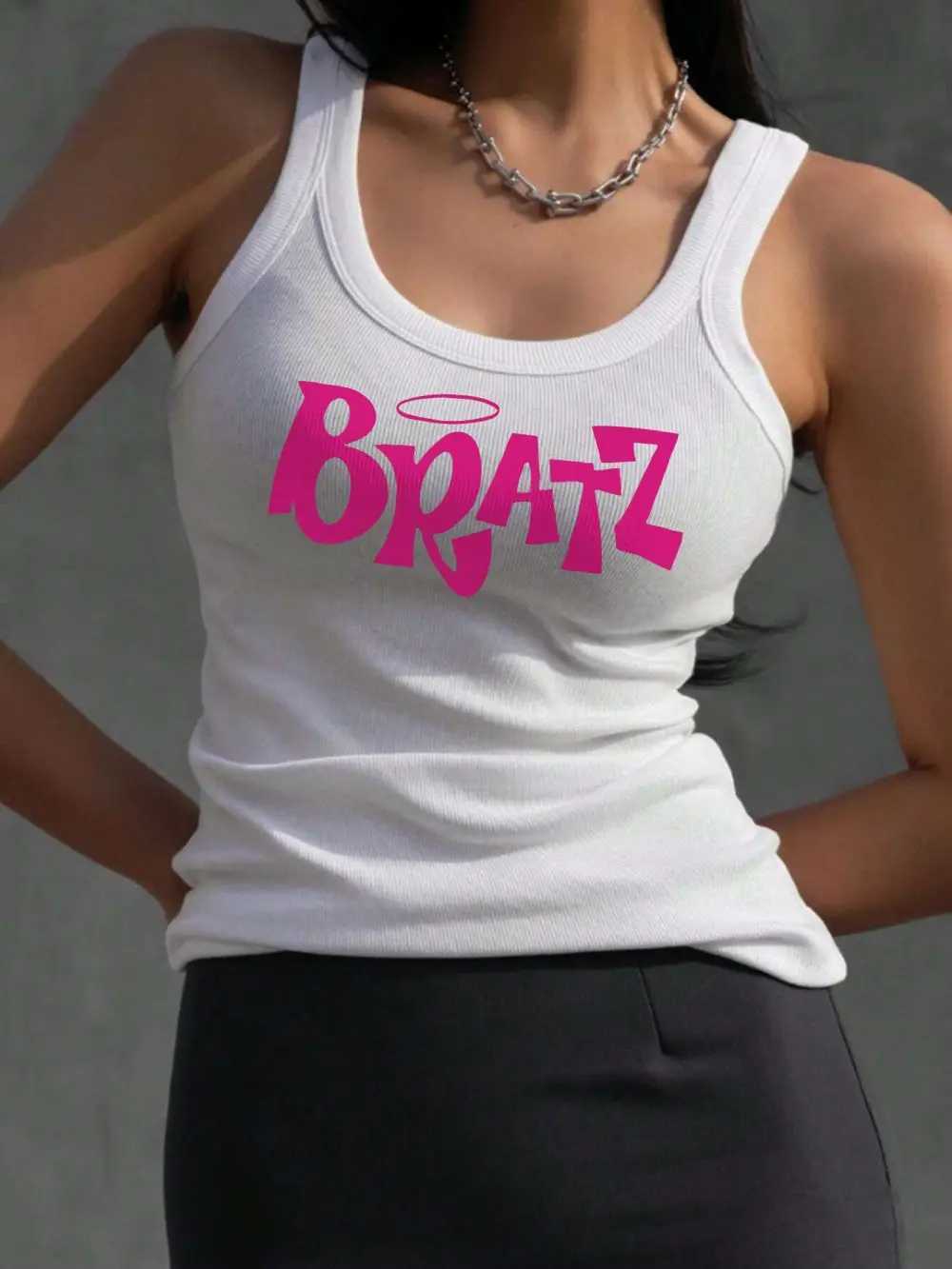 Y2K Bratz Letter Prints Tank Top Summer Womens Sveless Tight Ribbed Fe Cotton Knit Vest Straps Casual Street ClothingXJ250212