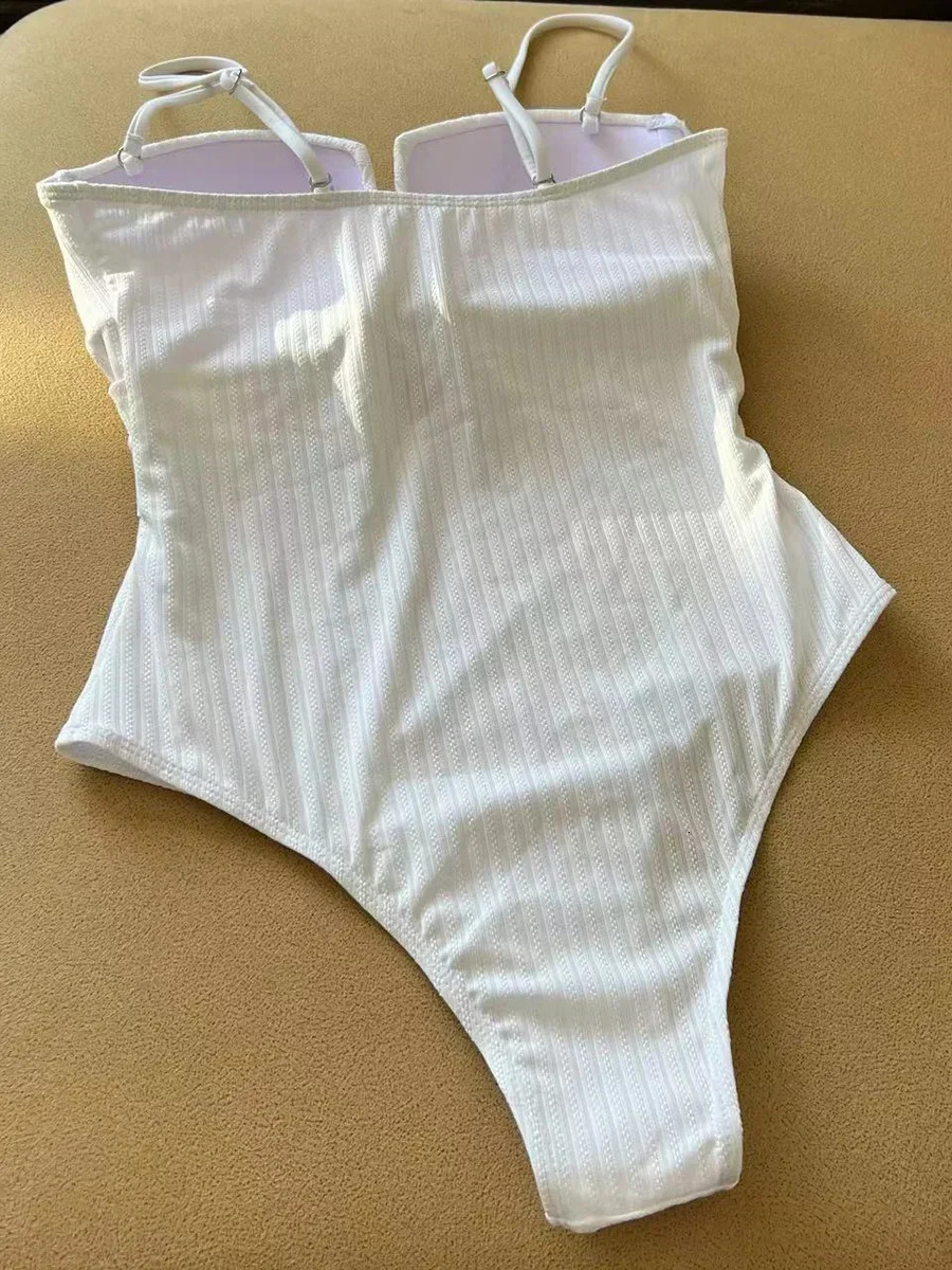 Ribbed Bra Cup Swimsuits 2025 Female Swimwear One Piece Swimsuit Women Monokini High Cut Bathing Suit Swim Beach Wear Bodysuit 250210
