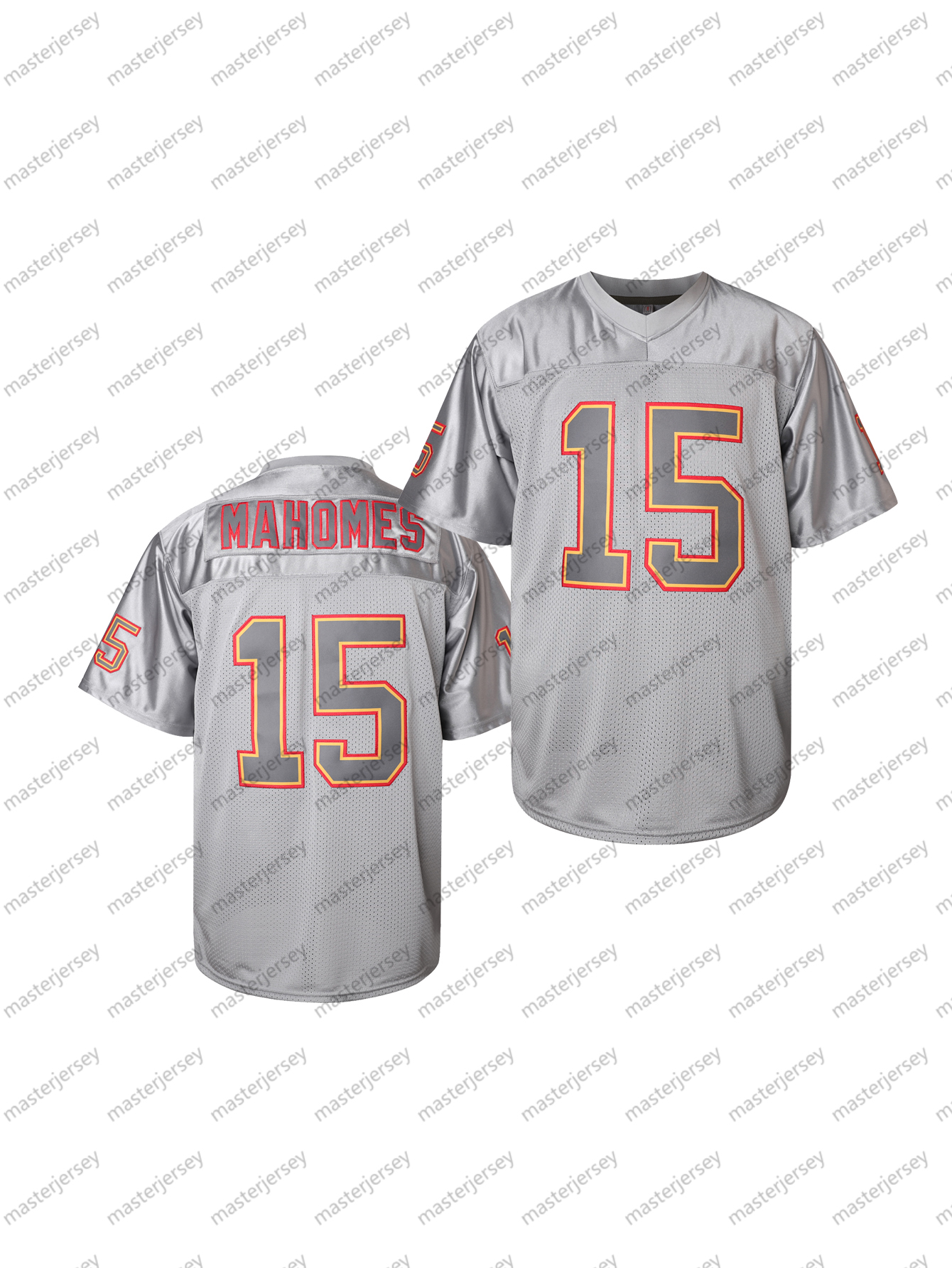 #15 Mahomes Men's Red Classic Embroidered V-Neck Rugby Jersey - Breathable, Short Sleeve Sports Shirt In Stock Football Jerseys