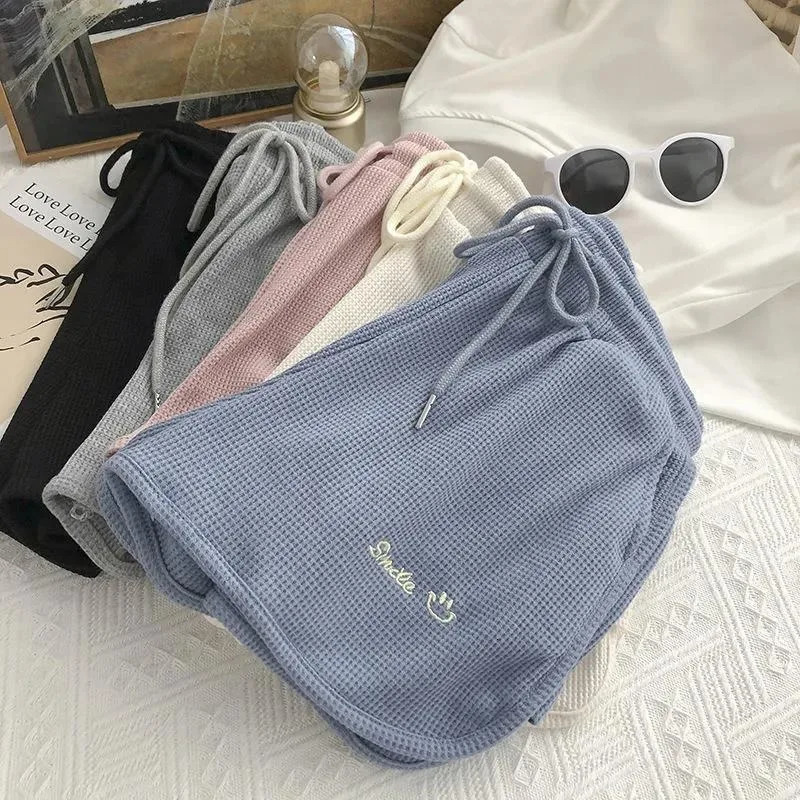Shorts Women Waffle sports shorts summer Korean loose high waist wide leg pants wear womens clothing ZBB102 250212