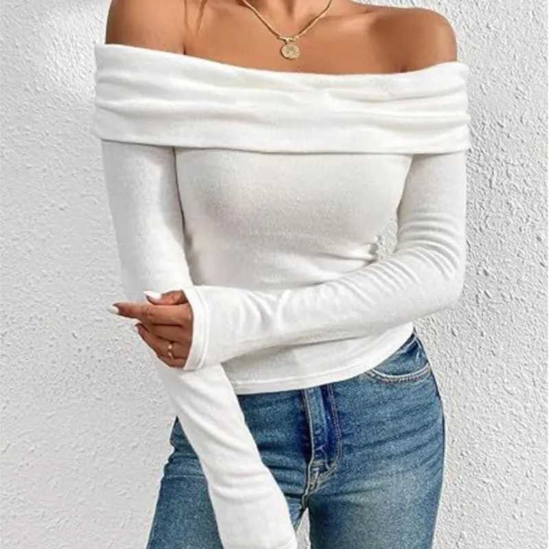 Long Sve T-shirts For Women Clothing One Neckline Womens Shirt 2024 Trend Pullover Womens Blouses Slim Fit Womans T ShirtXJ250212
