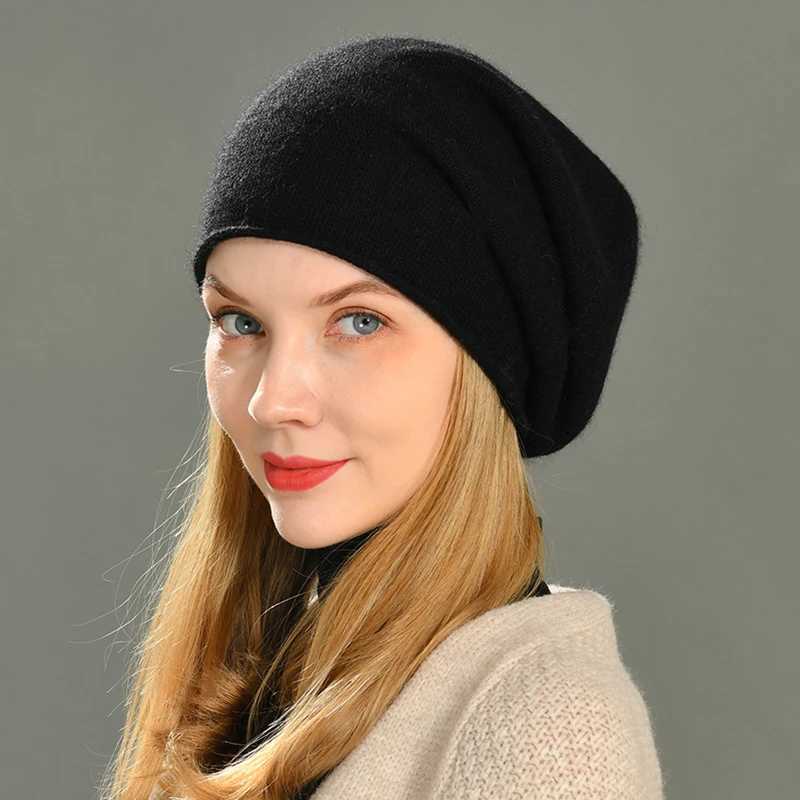 Wen Slouch Beanies Sklies High Quality Fem Solid Cashmere Wool Knit Beanie Hat Girl Winter Warm Bonnet Outdoor X250212