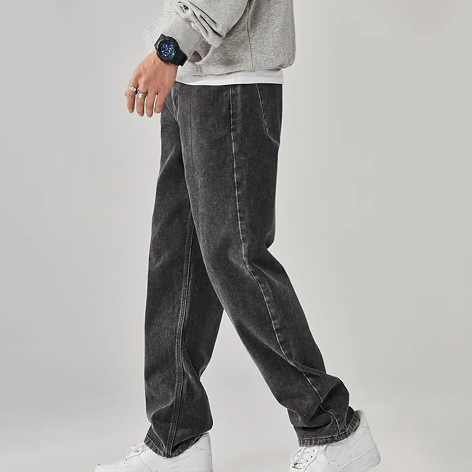 Mens Jeans Denim Pants Fashion Y2k Baggy Streetwear Hip Hop Korean Style Straight Trousers Male Clothes 250210