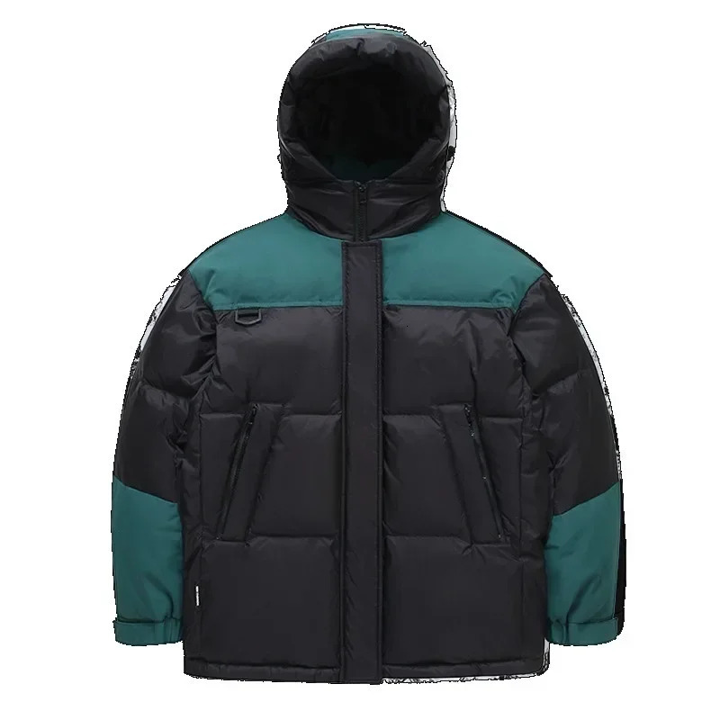 Short Down Jacket Men Hooded Splicing Trend Fashion Loose Couple Puffer Coat Thickened Winter Top White Duck Jackets Male 250109Z