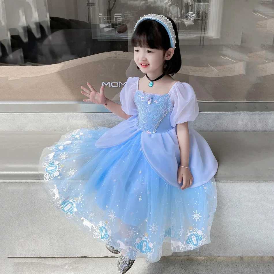 2024 Princess Cinderella Dress for Girls Sequin Birthday Par Ball Gown Luxury Clothes Halloween Carnival Costume for Kids 3-8TXJ250117