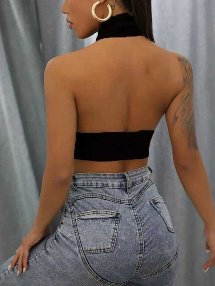 Women Summer Tank Tops Sexy Solid Color Cross Halter Neck Push Up Hollow Crop Tops High Street Wear 2023 New FashionXJ250212