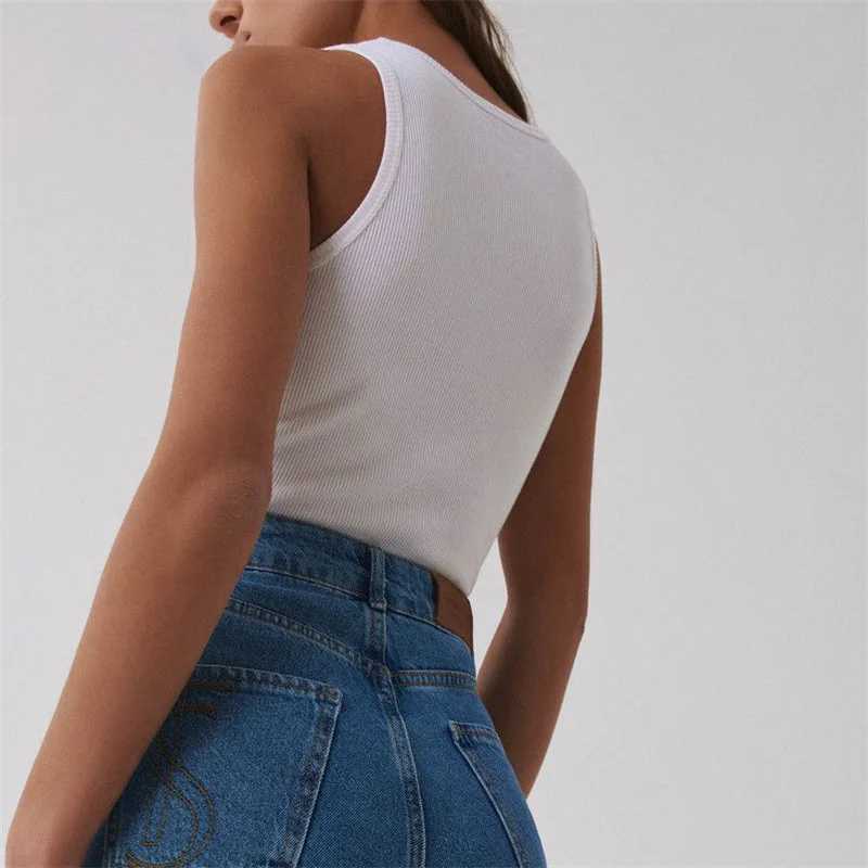Womens Tank Top Ribbed Knitted Tops Neck Summer Woman Shirts Tank Top Tank Tops Brown Casual Sport Vest Off ShoulderXJ250212