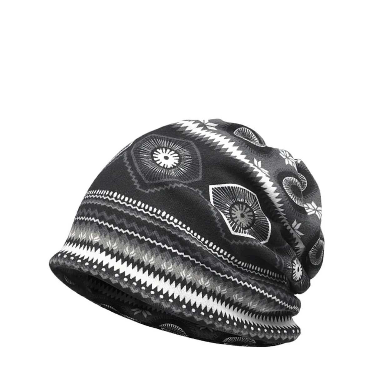 Retro Printed Knitted Sklies Caps Warm Windproof Stretchable Beanies Hats For Men Wen Autumn Winter Sports Skiing Casual Hat X250212