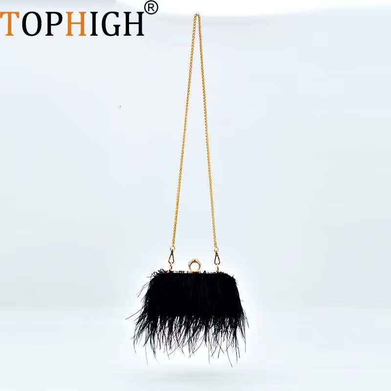 TOPHIGH Ostrich Feather Evening Clutch Bags For Women Chain Shoulder Crossbody Bag Tassel Party Wedding Purse Handbag
