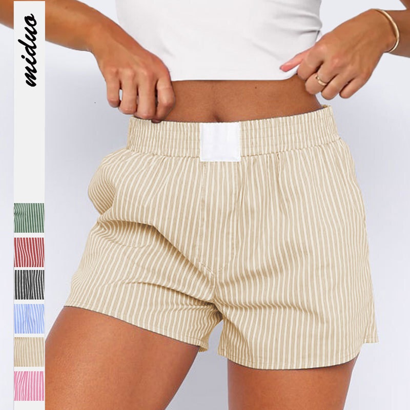 2025 Spring/summer Fashion Lazy Style Striped Splicing Shorts Women's Home Casual Shorts Sexy Beach Pants