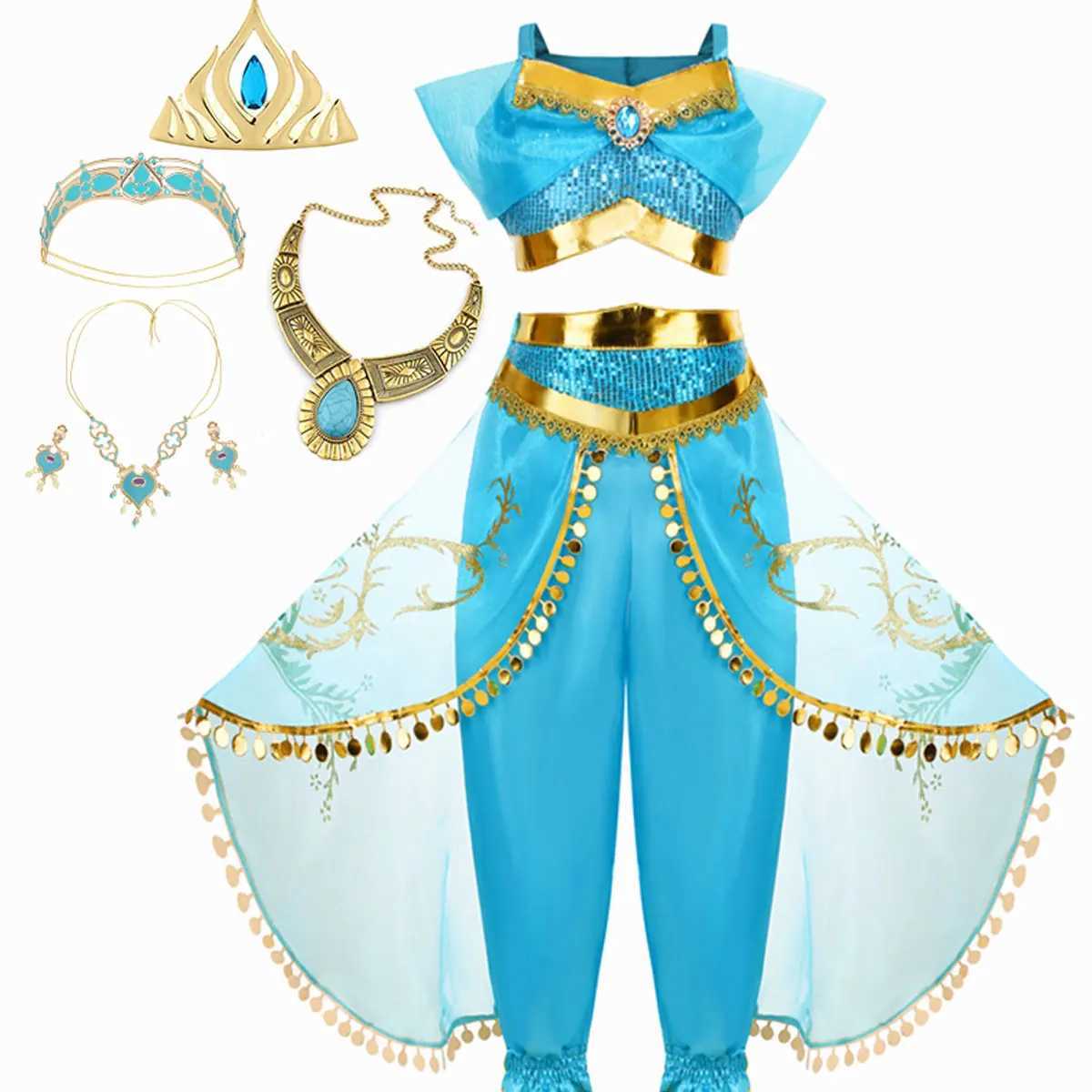 Jasmine Girls Princess Dress Birthday Par Halloween Cosplay Aladdin Magic Lamp Costume for 2-12 Years Old Kids VestidosXJ250117