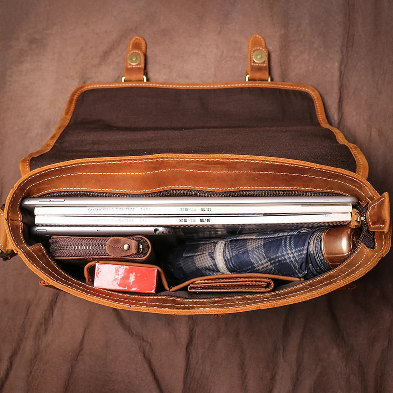 GURO Vintage Crazy Horse Leather Messenger Bag Mens Genuine Sling Shoulder Bag Office Briefcase Crossbody 12.9 Inch Ipad 250207
