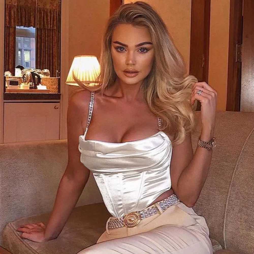 Summer Womens Chain Crop Top Aesthetic Solid Color Tank Top Y2k Streetwear Sveless Thin Straps Corset Tops CamisoleXJ250212