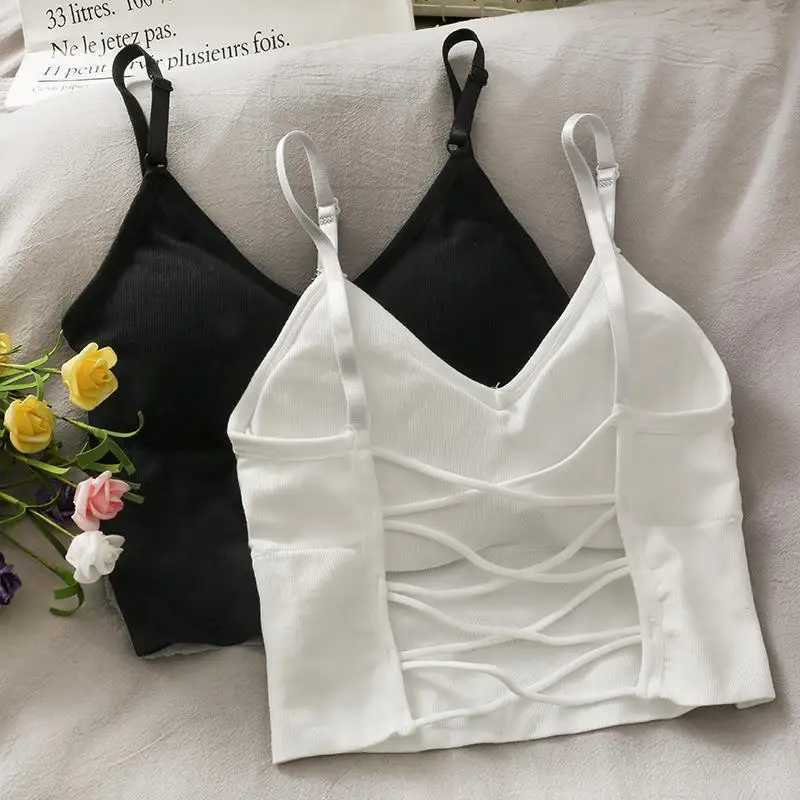 Womens Sports Tops Sexy Tank Top Women Built In Bra Solid Color Camis for Women Crop Top Off Shoulder Sveless CamisoleXJ250212