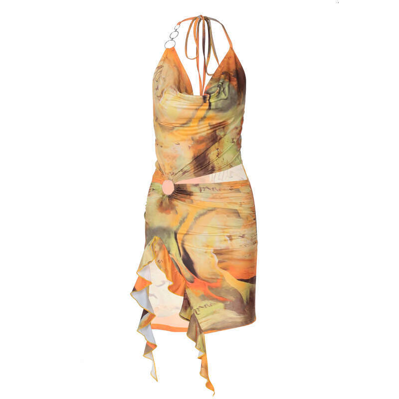Women's summer product print sexy backless lace up dress wholesale 2025 new casual versatile fashion clothing
