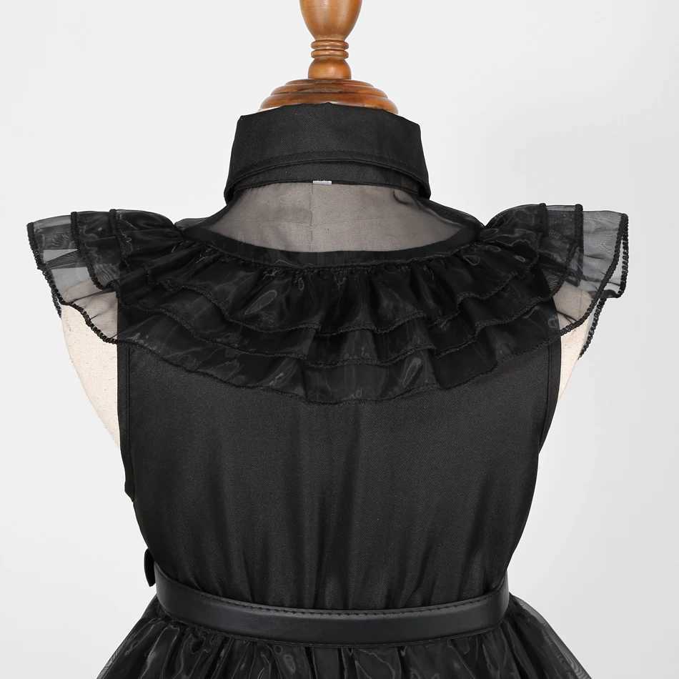 W-Wednesday Addams Costume Girl Kids Birthday Vestiddos Gothic Black Dress Halloween Princess Costume GirlXJ250117