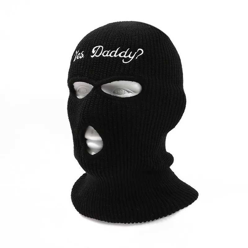 Balaclava Fl Face Mask Embroidery Winter Hat for Wan Ski Mask Daddy Warm Knit Fl Caps Outdoor Sports Beanies X250212