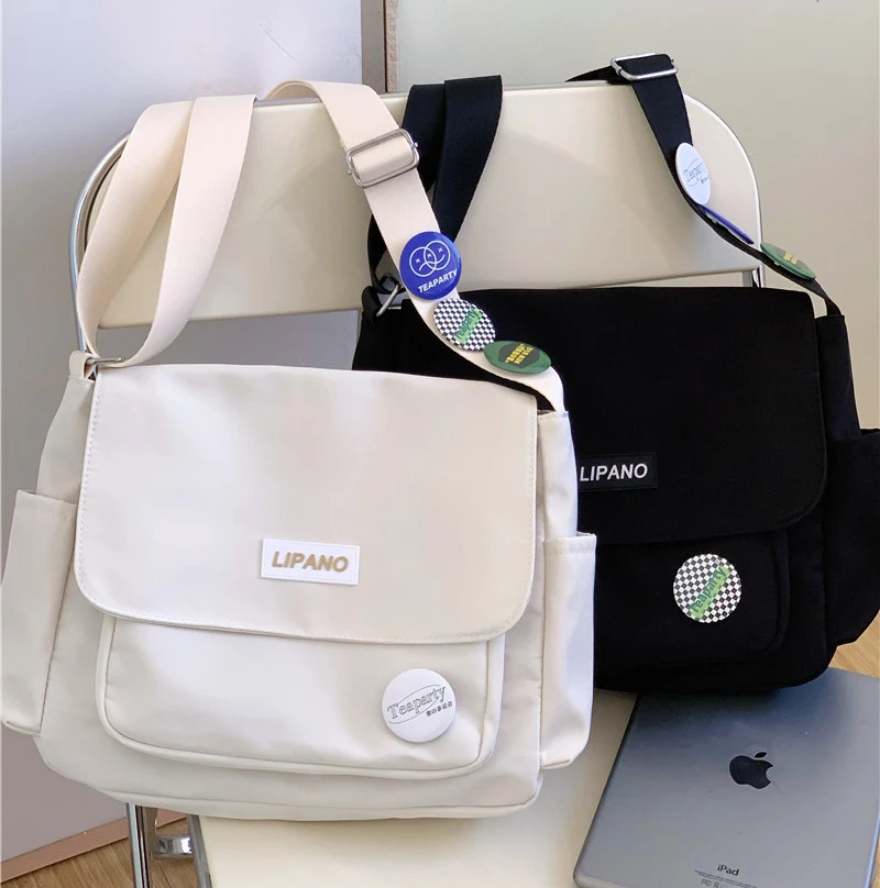 Simple Japanese Bag School Student Shoulder Bag Nylon Handbags Solid Color Leisure Large Capacity Messenger Bag Male Female Bag 250207