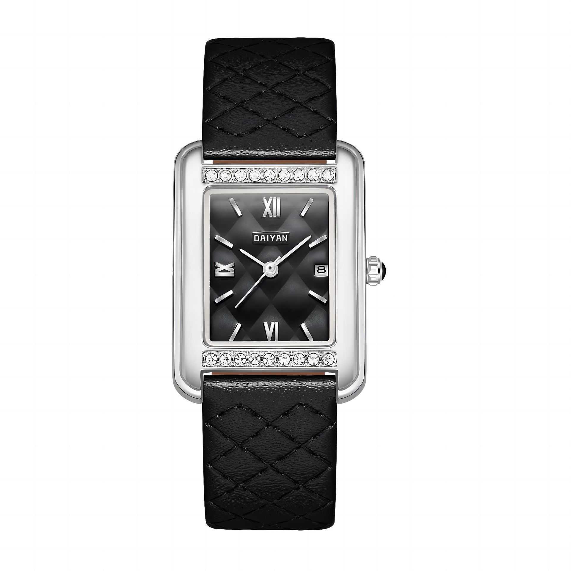 Daiyan diamond studded large dial square steel strip womens watch calendar fashion diamond patterned womens watch live broadcast W250212