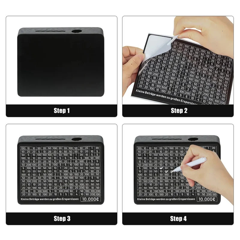 Black Wooden Piggy Bank with Counter Save Money Box Coin Bank with Paper Saving Goals and Numbers for Saving Euros 250211