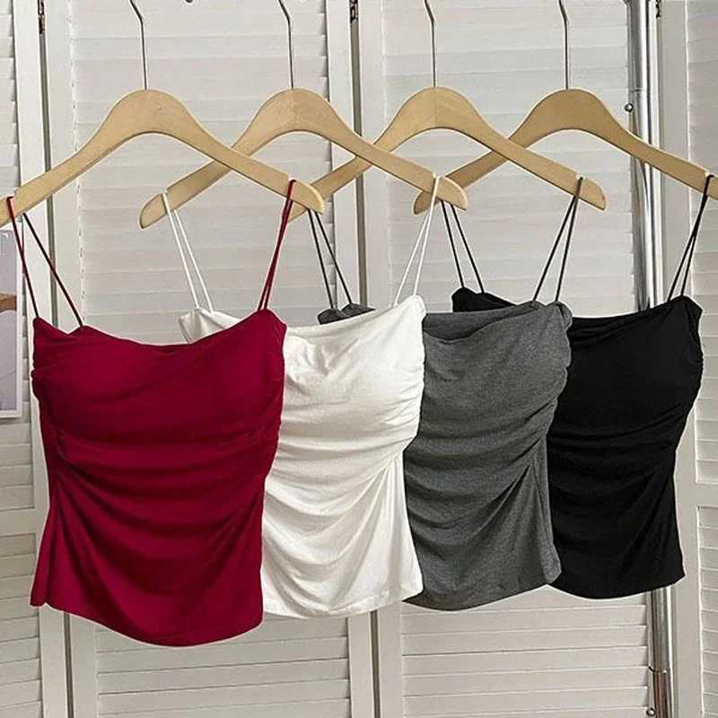 Women Sveless Tanks Tops Underwear Slim Camisole Sexy Short Top Padded Bralette Thin Straps Plain Retro Bury Korean StyleXJ250212