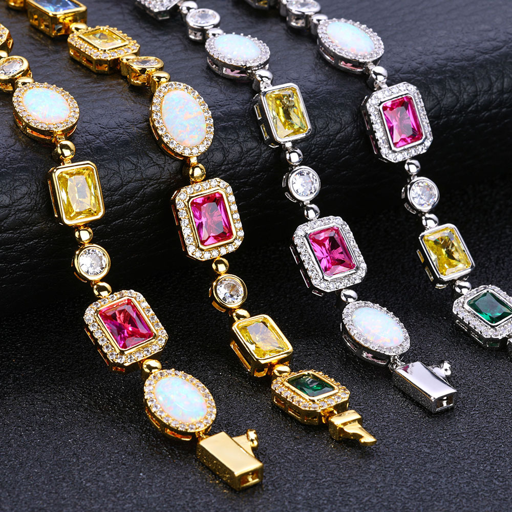 High Quality Colorful Tennis Chain Cuban Chain Necklaces Bracelet Colored Gemstone Jewelry Men Women Gift