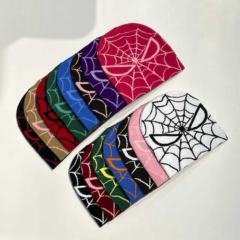 New Fashion Knitting Spider Web Design Hat for Men Plover and Cap Y2k Goth Warm Beanie Hats New Hip-hop Street Cap X250212