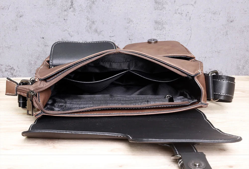 mens frosted leather single shoulder multi-pocket business small bag mail bag casual retro messenger bags bolsos 250207