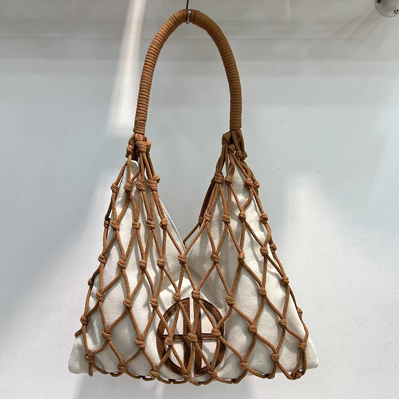 Hollow Out Bucket Mesh Handmade Weave Bags For Women Designer Handbags Purses new style New In Casual Vacation Beach Shoulder