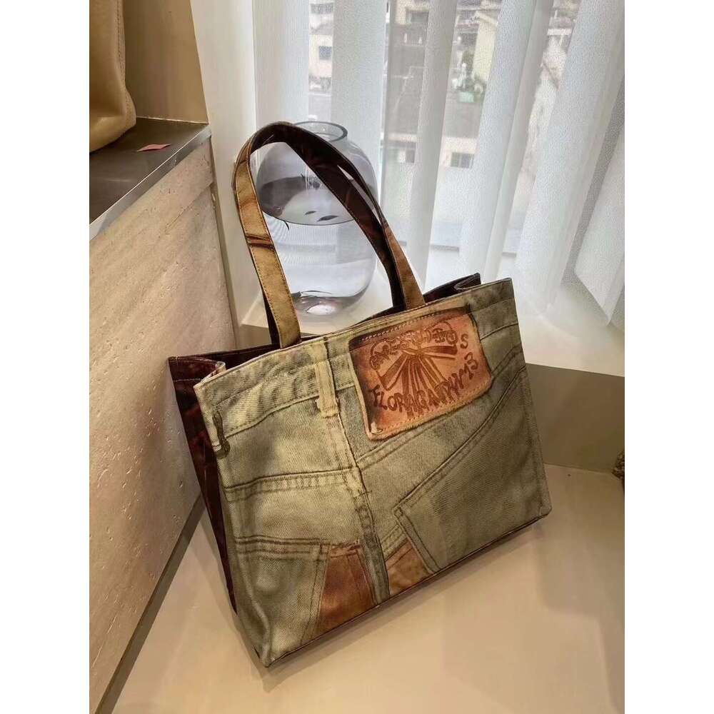 FIRMRANCH INS Trendy Style Retro Vintage Printed Shopping Bag With Large Capacity Women's One Shoulder Tote Leisure Pouch Purse