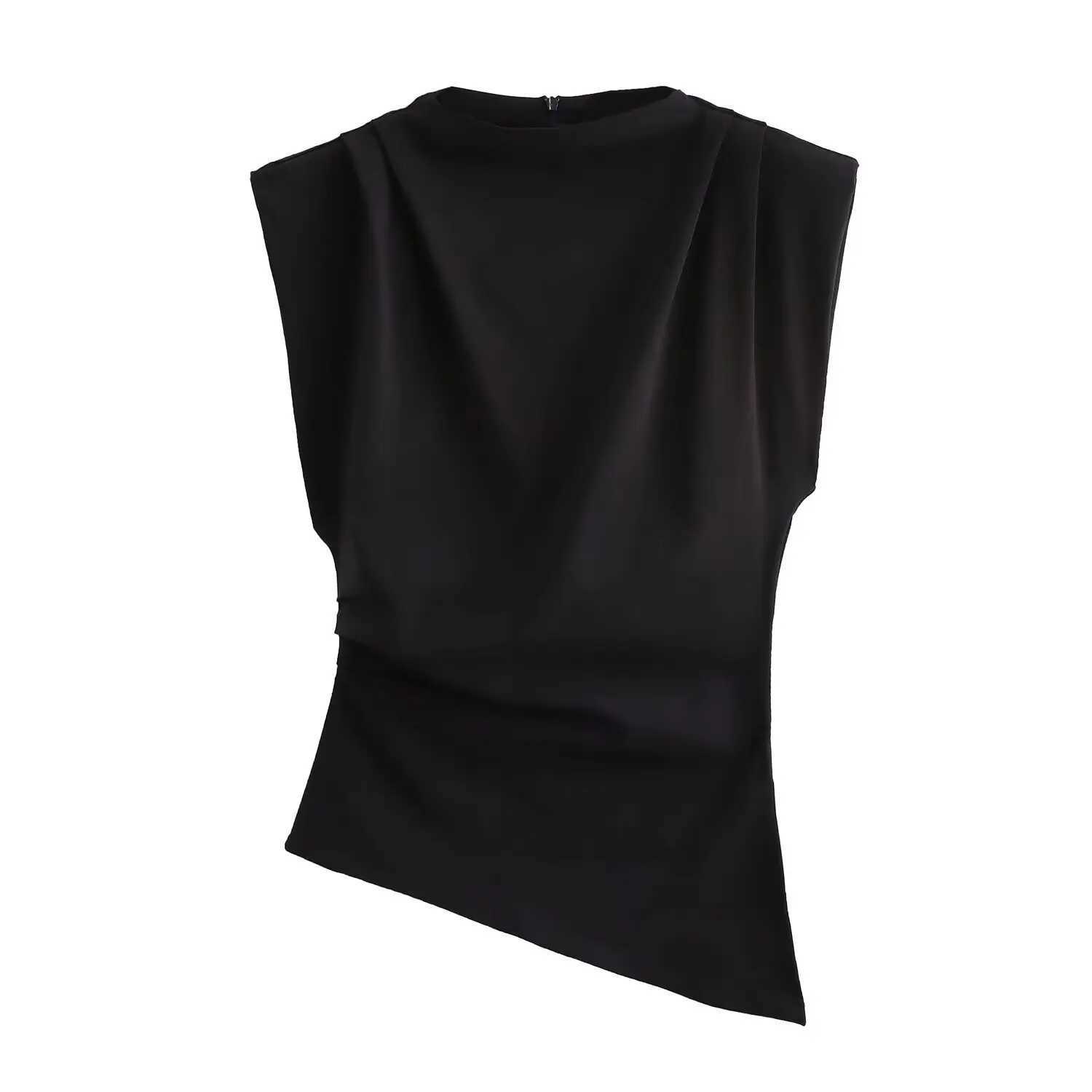 New European and American fashion simple pleated decorative shoulderless topXJ250212