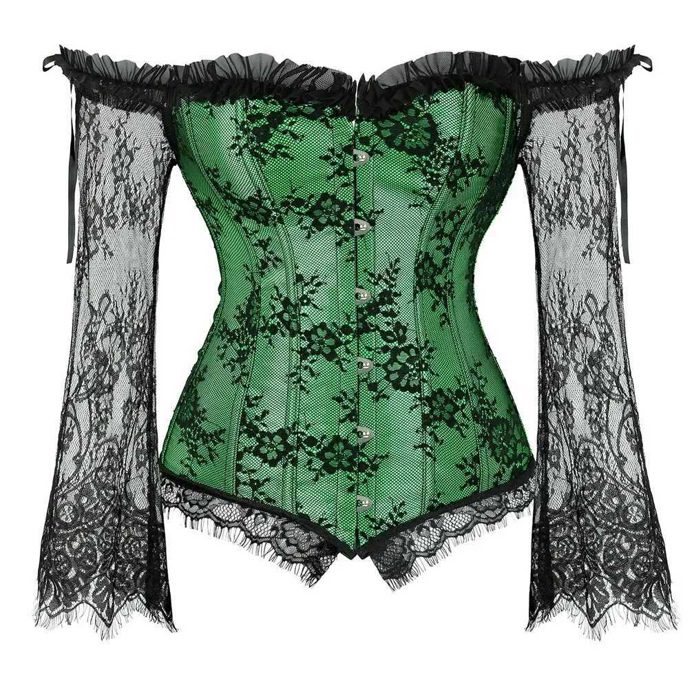 Corset Top With Sves Lace Up Bustier Women Gothic Gorset Corset and Bustier With Long Sve Lace Up Breathable BodyshaperXJ250212