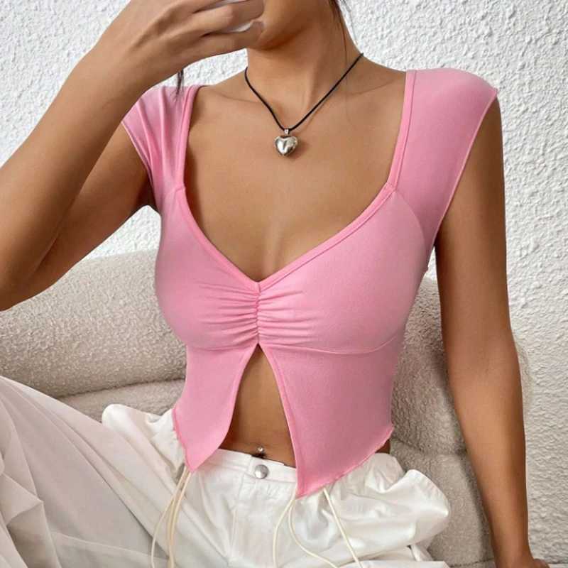 Sexy Square-neck Pink Tank Tops Korean Fashion Summer Sexy Women Clothes Slim Tees Woman V Neck Y2K Sveless 2024 StreetwearXJ250212