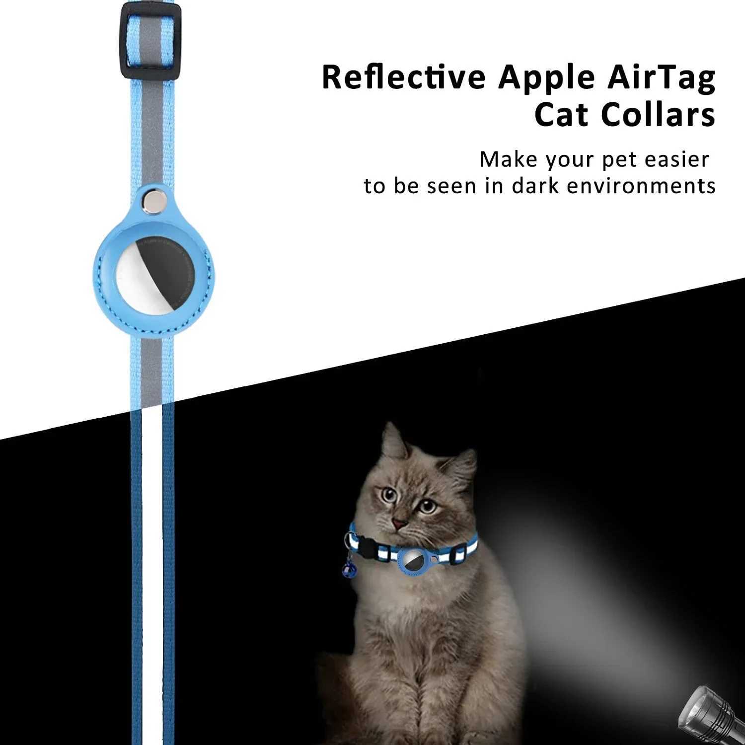 Dog Collars Anti-Lost Cat Collar for Airtag GPS Tracker Protective Case With Bell Reflective Cats Necklace Kitten Accesories Pet Products H250208