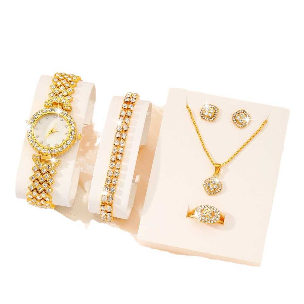Ladies Treasure Bowl Diamond Set Watch Set 5pcs Bracelet Accessories Fashion Quartz Womens Watch Set W250212
