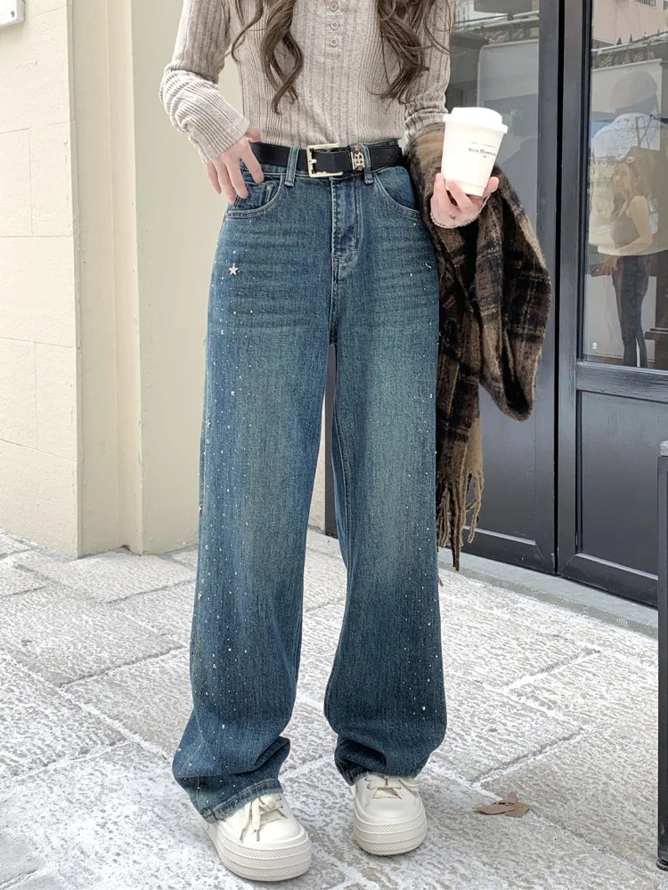 Hosen Y2K Fashion Fix Rhinestone Baggy Jeans Pants For Women Clothes Casual Lady Denim Trousers Ropa De Mujer 250212